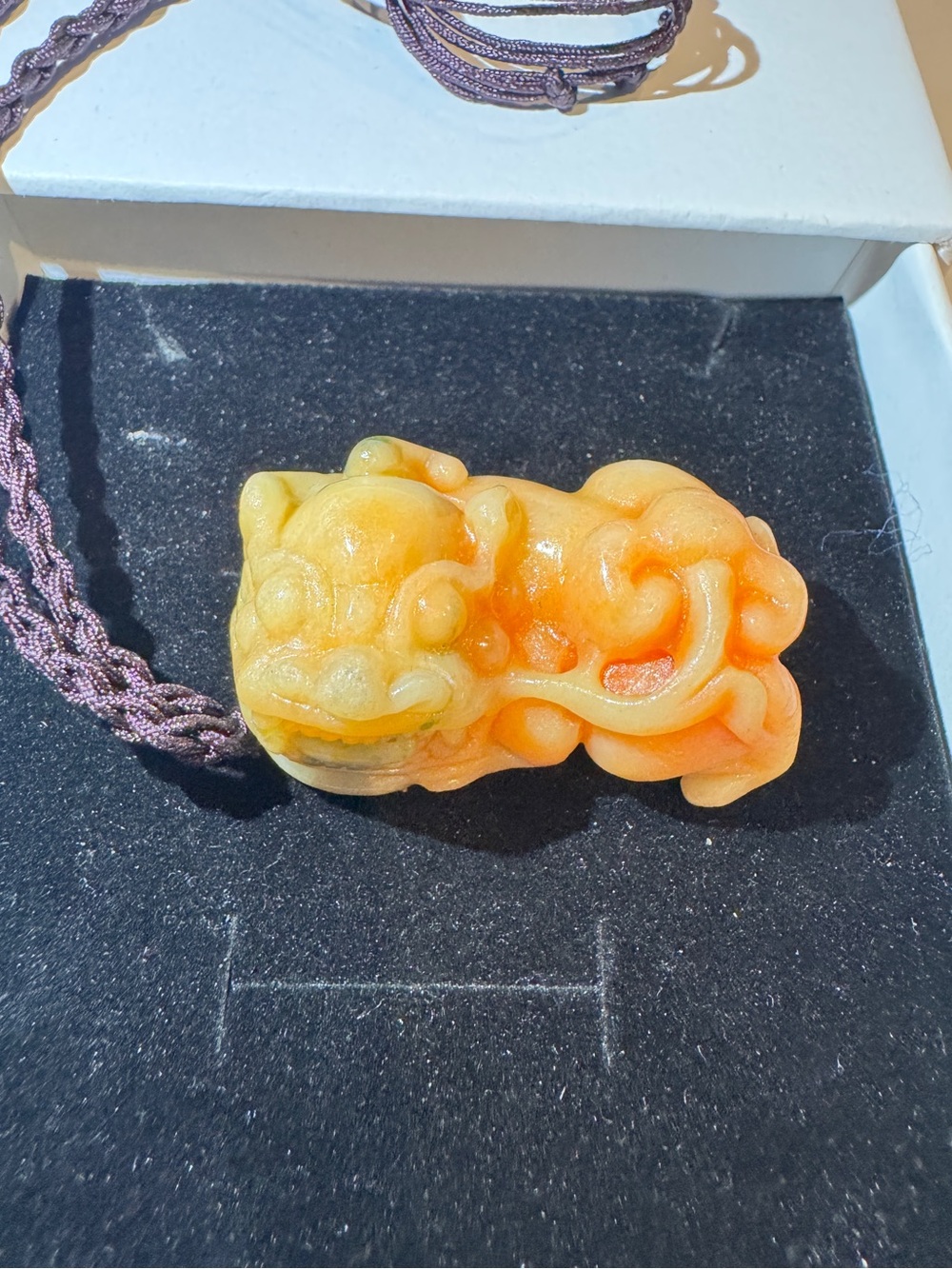 Jade Pixiu Hand-Carved Yellow-Orange Jade Necklace